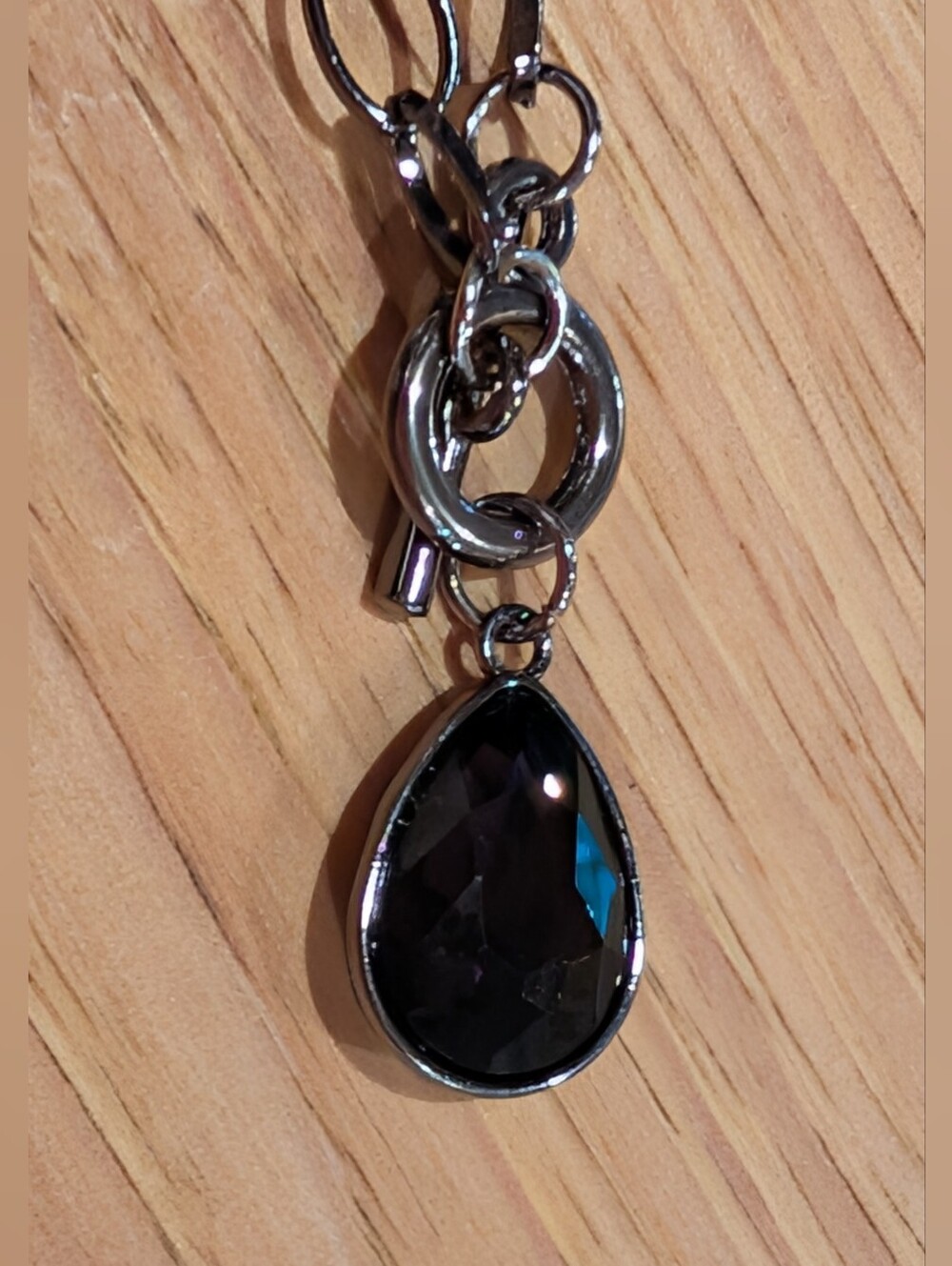 Silvertone Toggle Closure Teardrop Pendant Necklace - Women Jewelry